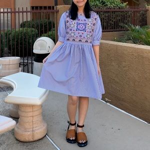 ***FREE SHIPPING***Korean Brand Dahong Puff Sleeve Striped Embroidered dress